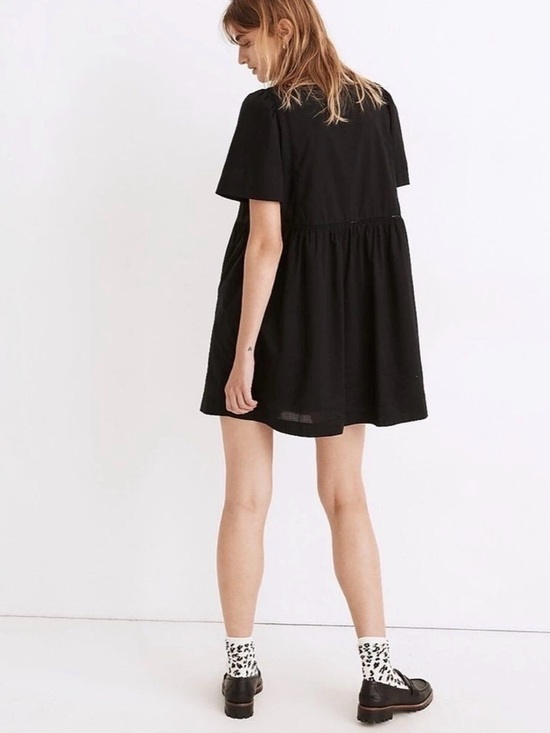 Madewell Dresses & Skirts - Madewell Lace-Trim Pintuck Button Front 100% Cotton Black Dress XS EUC Kidcore